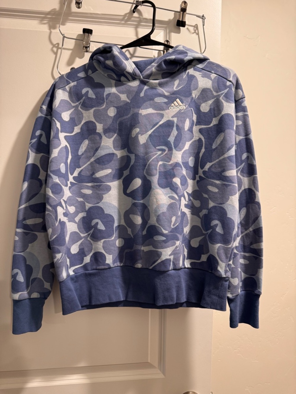 adidas Blue Floral Print Hooded Sweater- youth L